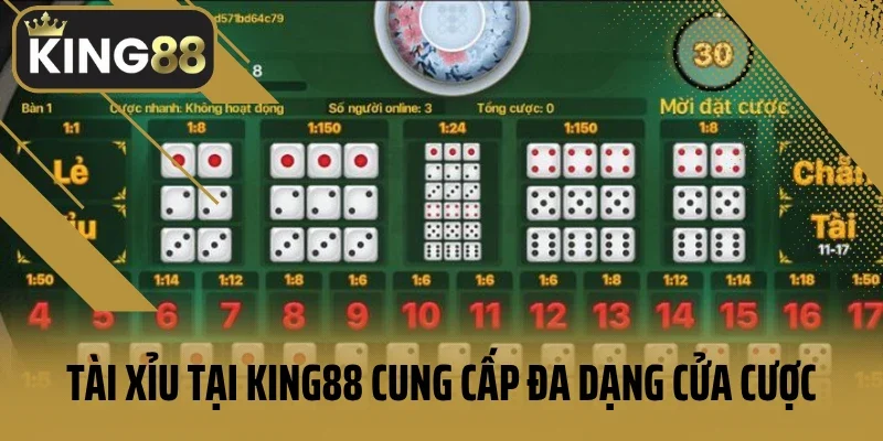 Tài xỉu tại King88 cung cấp đa dạng cửa cược